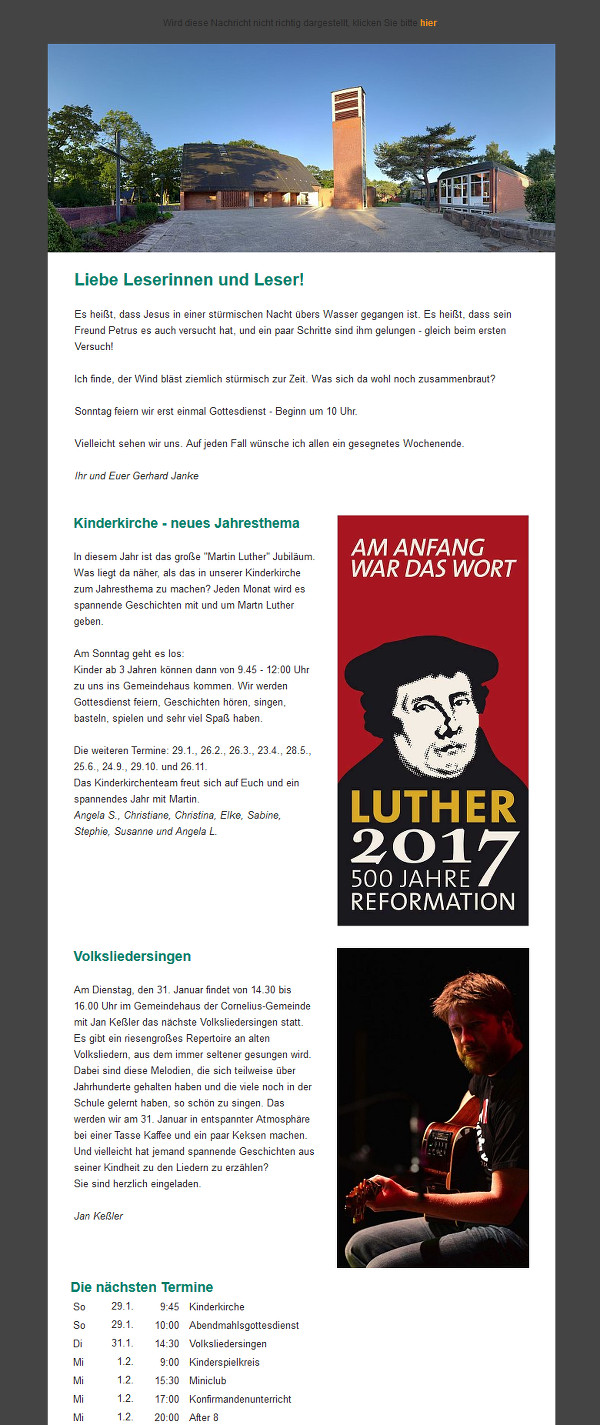 Screenshot eines Newsletters