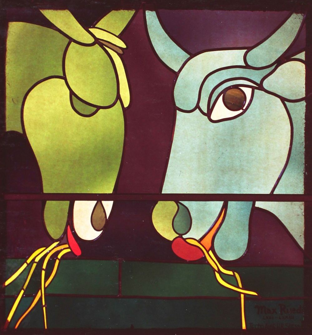 Ochs und Esel, Glasfenster von Max Rüedi